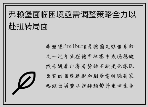 弗赖堡面临困境亟需调整策略全力以赴扭转局面