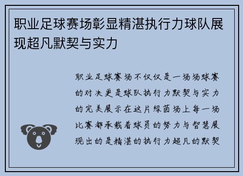 职业足球赛场彰显精湛执行力球队展现超凡默契与实力